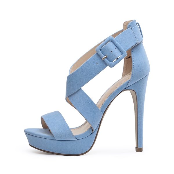 Open Toe Strappy Stiletto Sandals - BABY BLUE SUEDE - 1
